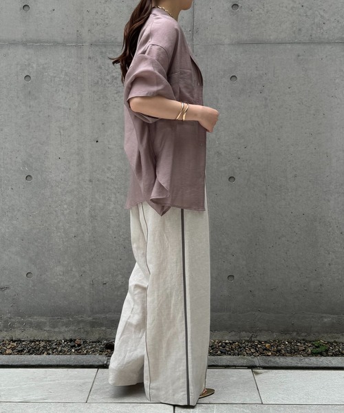 COLLAGE GALLARDAGALANTE(コラージュガリャルダガランテ)の「ゴムベルトリネンパンツ(スラックス・レディース・ベージュ/ネイビー/マスタード・FREE)」の14枚目の写真