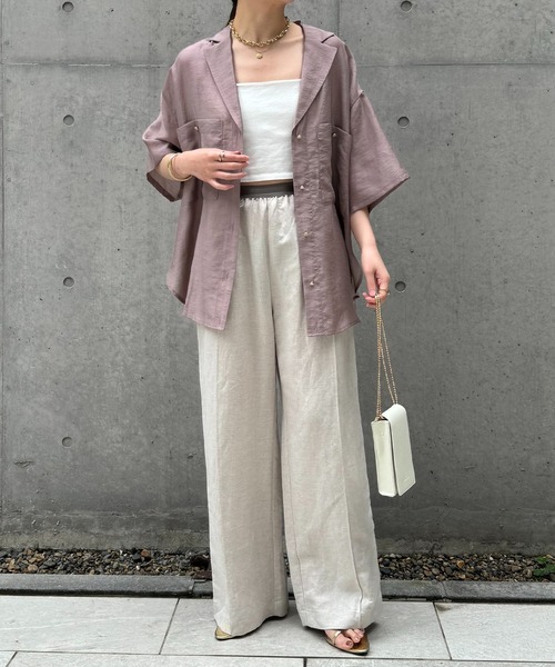 COLLAGE GALLARDAGALANTE(コラージュガリャルダガランテ)の「ゴムベルトリネンパンツ(スラックス・レディース・ベージュ/ネイビー/マスタード・FREE)」の13枚目の写真