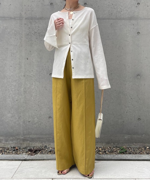 COLLAGE GALLARDAGALANTE(コラージュガリャルダガランテ)の「ゴムベルトリネンパンツ(スラックス・レディース・ベージュ/ネイビー/マスタード・FREE)」の22枚目の写真