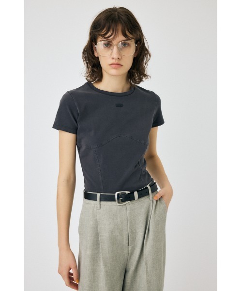 MOUSSY(マウジー)の「PIGMENT SWITCHING LOGO Tシャツ(Tシャツ/カットソー・レディース・ライトブラック/ホワイト/ライトピンク・FREE)」の1枚目の写真