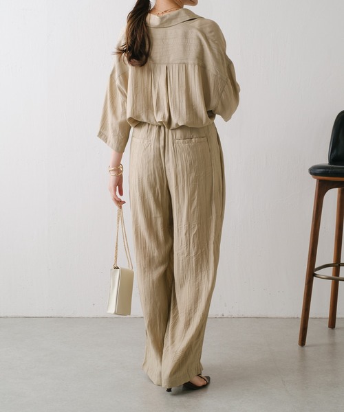 COLLAGE GALLARDAGALANTE（コラージュガリャルダガランテ）の「クレープシャツセットアップ/２点セットアイテム（セットアップ・レディース・ベージュ/ブラック・FREE）」の9枚目の写真