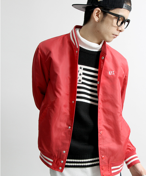 WEGO（ウィゴー）の「WEGO/ナイロンスタジャン（スタジャン・メンズ・ホワイト/レッド/ブラック/ブルー・LARGE/MEDIUM）」の4枚目の写真