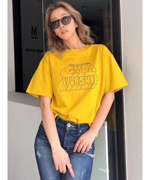GYDA（ジェイダ）の「GYDA WORSHIP BIG Tシャツ（Tシャツ/カットソー・レディース・ブラック/ベージュ/オフホワイト/マスタード・FREE）」の4枚目の写真