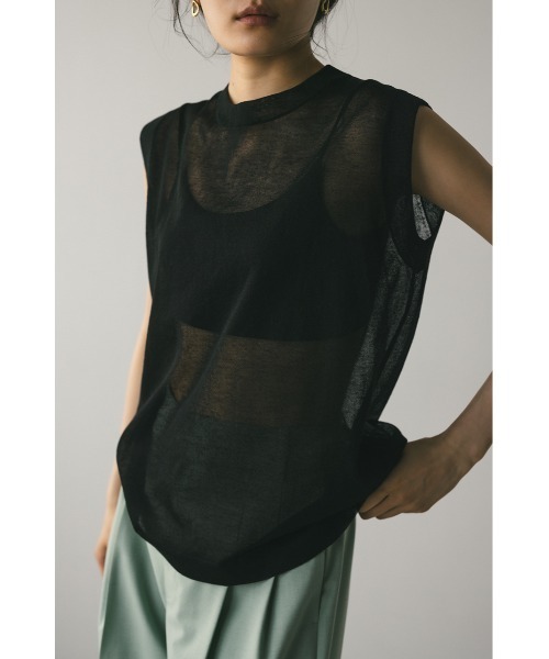 STYLEMIXER（スタイルミキサー）の「ウォッシャブルリネンミックスニットタンク（タンクトップ・レディース・ブラック/レッド/ブラウン/ライトベージュ・FREE）」の2枚目の写真