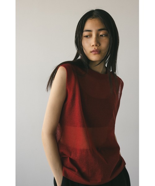 STYLEMIXER（スタイルミキサー）の「ウォッシャブルリネンミックスニットタンク（タンクトップ・レディース・ブラック/レッド/ブラウン/ライトベージュ・FREE）」の19枚目の写真