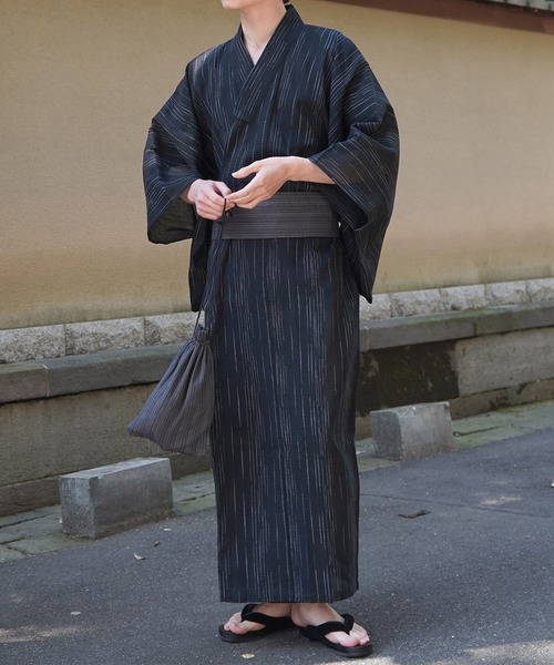 セール】25SS 縞しじら織り浴衣 4点セット【 浴衣、ワンタッチ帯