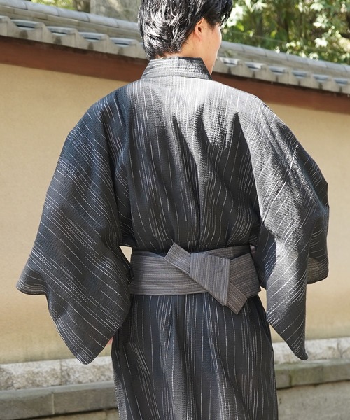セール】25SS 縞しじら織り浴衣 4点セット【 浴衣、ワンタッチ帯