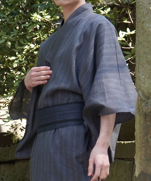 セール】25SS 縞しじら織り浴衣 4点セット【 浴衣、ワンタッチ帯