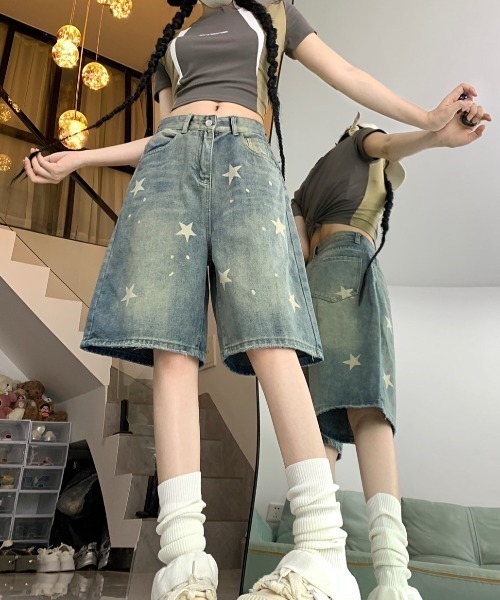 almo(アルモ)の「スターデニムハーフパンツ(BQ)(デニムパンツ・レディース・ブルー・MEDIUM/LARGE)」の2枚目の写真