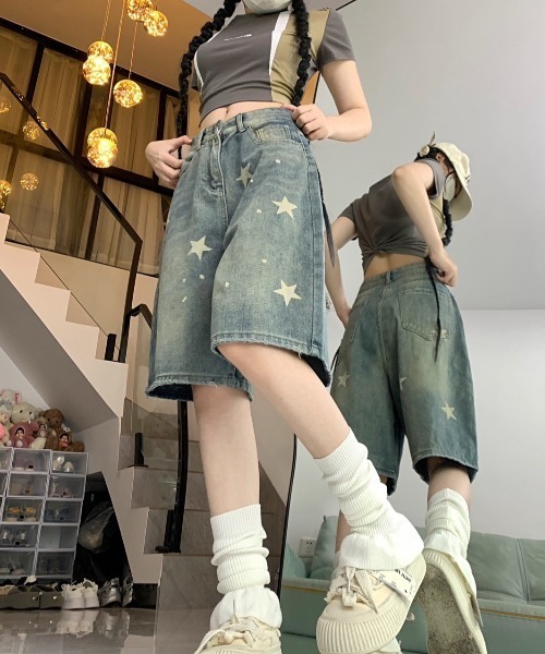 almo(アルモ)の「スターデニムハーフパンツ(BQ)(デニムパンツ・レディース・ブルー・MEDIUM/LARGE)」の3枚目の写真