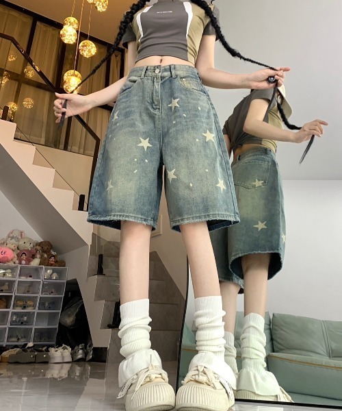 almo(アルモ)の「スターデニムハーフパンツ(BQ)(デニムパンツ・レディース・ブルー・MEDIUM/LARGE)」の4枚目の写真