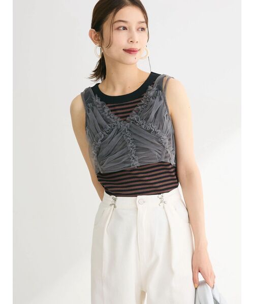 ELENCARE DUE（エレンカーレデュエ）の「・ELENCARE　DUE　フリルチュールビスチェ（Tシャツ/カットソー・レディース・グリーン/アイボリー/チャコールグレー・FREE）」の17枚目の写真