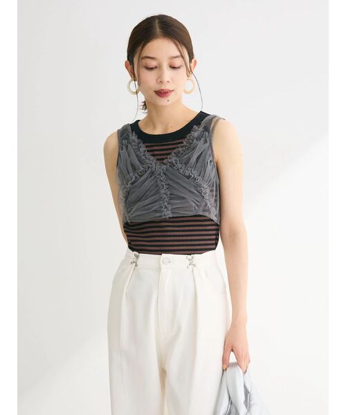 ELENCARE DUE（エレンカーレデュエ）の「・ELENCARE　DUE　フリルチュールビスチェ（Tシャツ/カットソー・レディース・グリーン/アイボリー/チャコールグレー・FREE）」の21枚目の写真