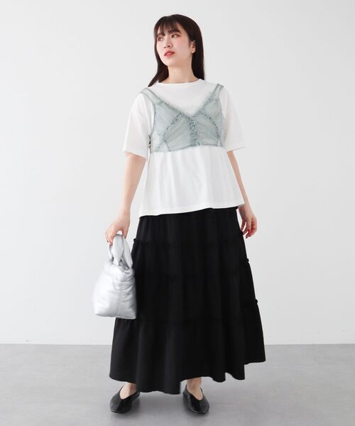 ELENCARE DUE（エレンカーレデュエ）の「・ELENCARE　DUE　フリルチュールビスチェ（Tシャツ/カットソー・レディース・グリーン/アイボリー/チャコールグレー・FREE）」の4枚目の写真