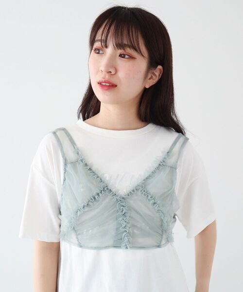 ELENCARE DUE（エレンカーレデュエ）の「・ELENCARE　DUE　フリルチュールビスチェ（Tシャツ/カットソー・レディース・グリーン/アイボリー/チャコールグレー・FREE）」の6枚目の写真