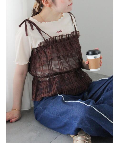 ehka sopo（エヘカソポ）の「チェックチュールビスチェ（シャツ/ブラウス・レディース・ブルー/ブラック/ブラウン/キナリ・F）」の3枚目の写真