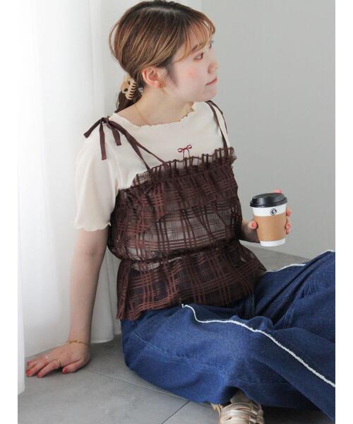 ehka sopo（エヘカソポ）の「チェックチュールビスチェ（シャツ/ブラウス・レディース・ブルー/ブラック/ブラウン/キナリ・F）」の5枚目の写真