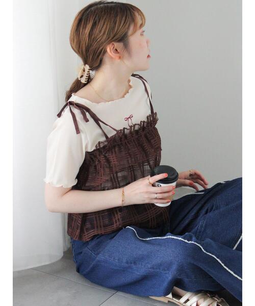 ehka sopo（エヘカソポ）の「チェックチュールビスチェ（シャツ/ブラウス・レディース・ブルー/ブラック/ブラウン/キナリ・F）」の6枚目の写真