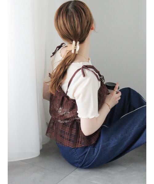 ehka sopo（エヘカソポ）の「チェックチュールビスチェ（シャツ/ブラウス・レディース・ブルー/ブラック/ブラウン/キナリ・F）」の7枚目の写真