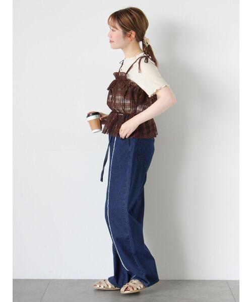 ehka sopo（エヘカソポ）の「チェックチュールビスチェ（シャツ/ブラウス・レディース・ブルー/ブラック/ブラウン/キナリ・F）」の10枚目の写真