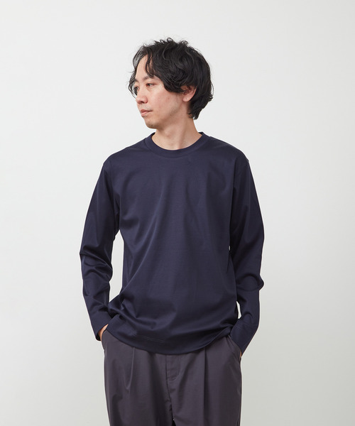 MEN'S MELROSE（メンズメルローズ）の「シルケットポンチスタンダードクルーネックロングスリーブTシャツ（Tシャツ/カットソー・メンズ・ホワイト/グレー/ブルーグリーン/ネイビー/ブラック・3/4/5）」の4枚目の写真