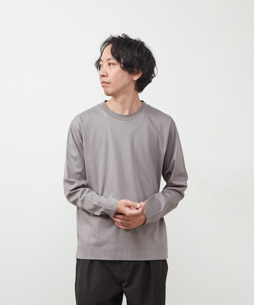 MEN'S MELROSE（メンズメルローズ）の「シルケットポンチスタンダードクルーネックロングスリーブTシャツ（Tシャツ/カットソー・メンズ・ホワイト/グレー/ブルーグリーン/ネイビー/ブラック・3/4/5）」の3枚目の写真