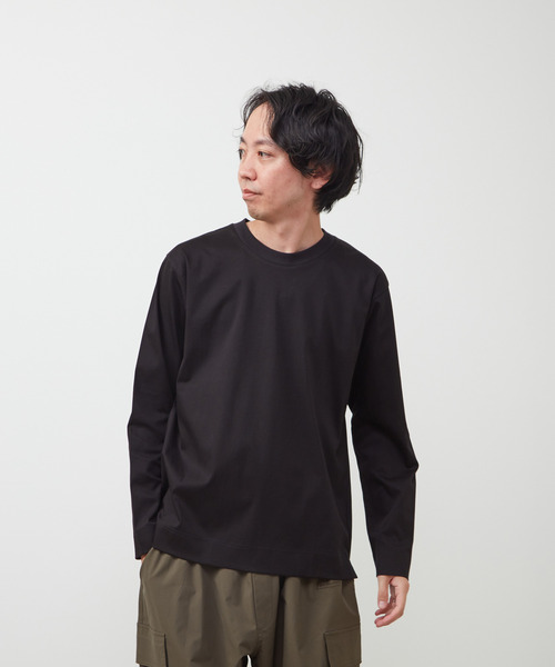 MEN'S MELROSE（メンズメルローズ）の「シルケットポンチスタンダードクルーネックロングスリーブTシャツ（Tシャツ/カットソー・メンズ・ホワイト/グレー/ブルーグリーン/ネイビー/ブラック・3/4/5）」の2枚目の写真