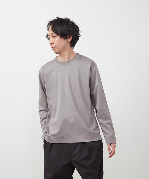 MEN'S MELROSE（メンズメルローズ）の「シルケットポンチスタンダードクルーネックロングスリーブTシャツ（Tシャツ/カットソー・メンズ・ホワイト/グレー/ブルーグリーン/ネイビー/ブラック・3/4/5）」の6枚目の写真