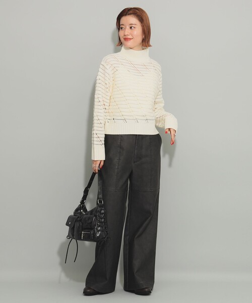 Ray BEAMS（レイビームス）の「透かし柄 ハイネック ニット（ニット/セーター・レディース・オフホワイト/ブラック・ONE SIZE）」の3枚目の写真