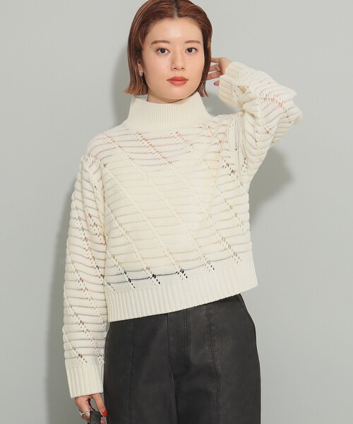 Ray BEAMS（レイビームス）の「透かし柄 ハイネック ニット（ニット/セーター・レディース・オフホワイト/ブラック・ONE SIZE）」の6枚目の写真