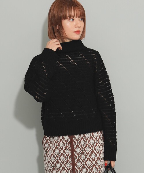 Ray BEAMS（レイビームス）の「透かし柄 ハイネック ニット（ニット/セーター・レディース・オフホワイト/ブラック・ONE SIZE）」の13枚目の写真