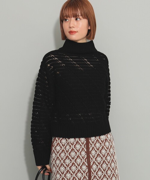 Ray BEAMS（レイビームス）の「透かし柄 ハイネック ニット（ニット/セーター・レディース・オフホワイト/ブラック・ONE SIZE）」の14枚目の写真