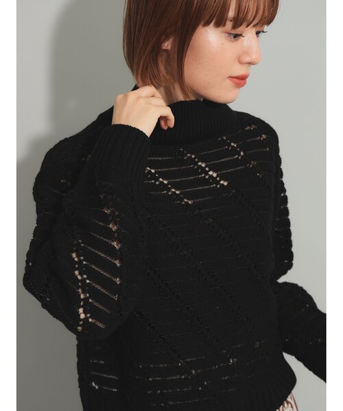 Ray BEAMS（レイビームス）の「透かし柄 ハイネック ニット（ニット/セーター・レディース・オフホワイト/ブラック・ONE SIZE）」の16枚目の写真