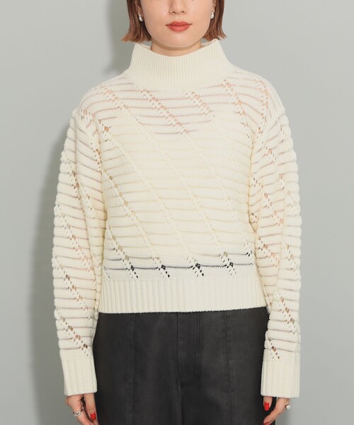 Ray BEAMS（レイビームス）の「透かし柄 ハイネック ニット（ニット/セーター・レディース・オフホワイト/ブラック・ONE SIZE）」の17枚目の写真