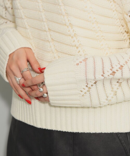 Ray BEAMS（レイビームス）の「透かし柄 ハイネック ニット（ニット/セーター・レディース・オフホワイト/ブラック・ONE SIZE）」の21枚目の写真