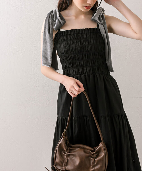 OLIVE des OLIVE（オリーブデオリーブ）の「【S/Mサイズ展開】ベロアリボン付きシャーリングワンピ（ワンピース・レディース・ブラウン/チェック/ブラック/ブラウン系その他・MEDIUM/SMALL）」の10枚目の写真