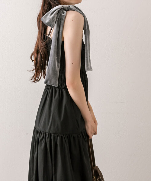 OLIVE des OLIVE（オリーブデオリーブ）の「【S/Mサイズ展開】ベロアリボン付きシャーリングワンピ（ワンピース・レディース・ブラウン/チェック/ブラック/ブラウン系その他・MEDIUM/SMALL）」の12枚目の写真