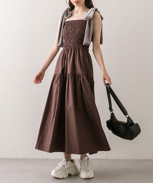 OLIVE des OLIVE（オリーブデオリーブ）の「【S/Mサイズ展開】ベロアリボン付きシャーリングワンピ（ワンピース・レディース・ブラウン/チェック/ブラック/ブラウン系その他・MEDIUM/SMALL）」の17枚目の写真