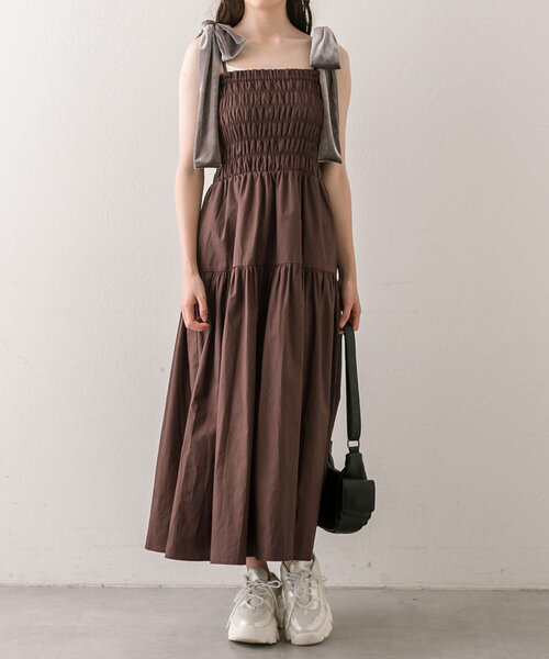 OLIVE des OLIVE（オリーブデオリーブ）の「【S/Mサイズ展開】ベロアリボン付きシャーリングワンピ（ワンピース・レディース・ブラウン/チェック/ブラック/ブラウン系その他・MEDIUM/SMALL）」の19枚目の写真