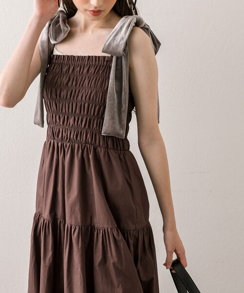 OLIVE des OLIVE（オリーブデオリーブ）の「【S/Mサイズ展開】ベロアリボン付きシャーリングワンピ（ワンピース・レディース・ブラウン/チェック/ブラック/ブラウン系その他・MEDIUM/SMALL）」の20枚目の写真