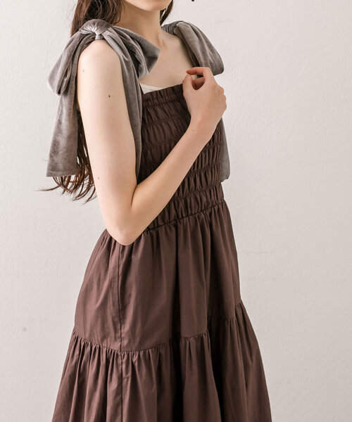 OLIVE des OLIVE（オリーブデオリーブ）の「【S/Mサイズ展開】ベロアリボン付きシャーリングワンピ（ワンピース・レディース・ブラウン/チェック/ブラック/ブラウン系その他・MEDIUM/SMALL）」の21枚目の写真