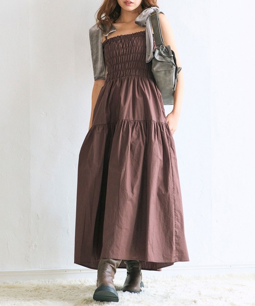 OLIVE des OLIVE（オリーブデオリーブ）の「【S/Mサイズ展開】ベロアリボン付きシャーリングワンピ（ワンピース・レディース・ブラウン/チェック/ブラック/ブラウン系その他・MEDIUM/SMALL）」の3枚目の写真