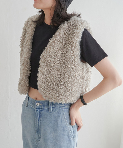 VENCEEXCHANGE（ヴァンスエクスチェンジ）の「プードルファーショートベスト（ベスト・レディース・ライトグレー/ブラウン/ダークブラウン/オフホワイト・M）」の6枚目の写真