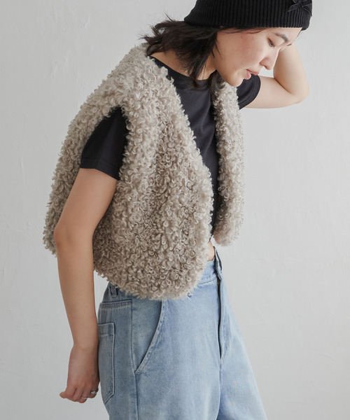 VENCEEXCHANGE（ヴァンスエクスチェンジ）の「プードルファーショートベスト（ベスト・レディース・ライトグレー/ブラウン/ダークブラウン/オフホワイト・M）」の9枚目の写真