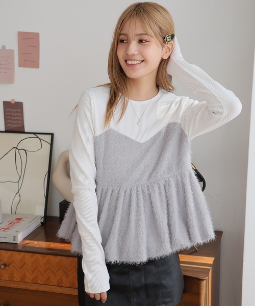 Girly Doll(ガーリードール)の「ドッキングペプラムトップス(Tシャツ/カットソー・レディース・グレー/ブラック・F)」の9枚目の写真