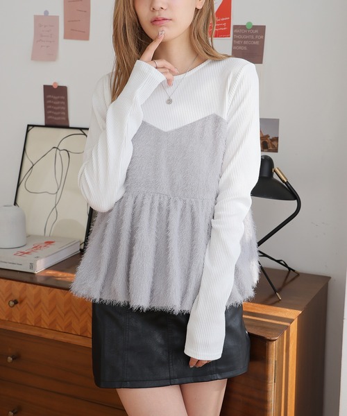 Girly Doll(ガーリードール)の「ドッキングペプラムトップス(Tシャツ/カットソー・レディース・グレー/ブラック・F)」の11枚目の写真