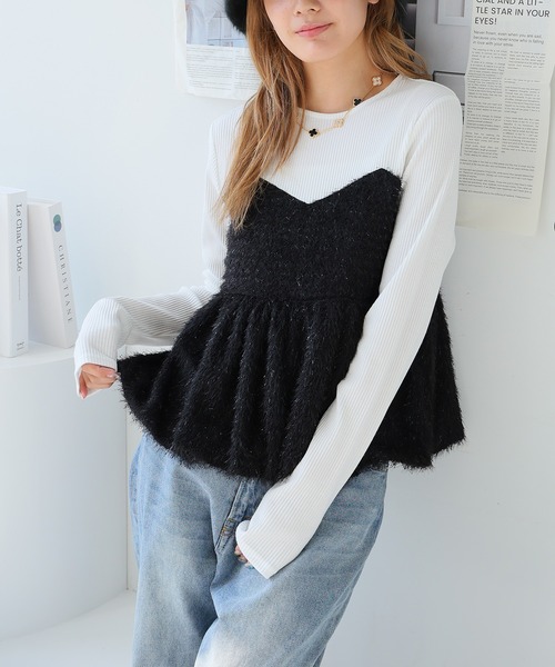 Girly Doll(ガーリードール)の「ドッキングペプラムトップス(Tシャツ/カットソー・レディース・グレー/ブラック・F)」の5枚目の写真