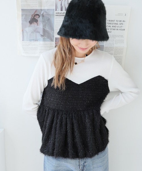 Girly Doll(ガーリードール)の「ドッキングペプラムトップス(Tシャツ/カットソー・レディース・グレー/ブラック・F)」の6枚目の写真