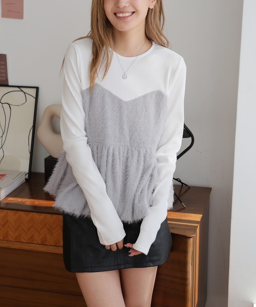Girly Doll(ガーリードール)の「ドッキングペプラムトップス(Tシャツ/カットソー・レディース・グレー/ブラック・F)」の13枚目の写真