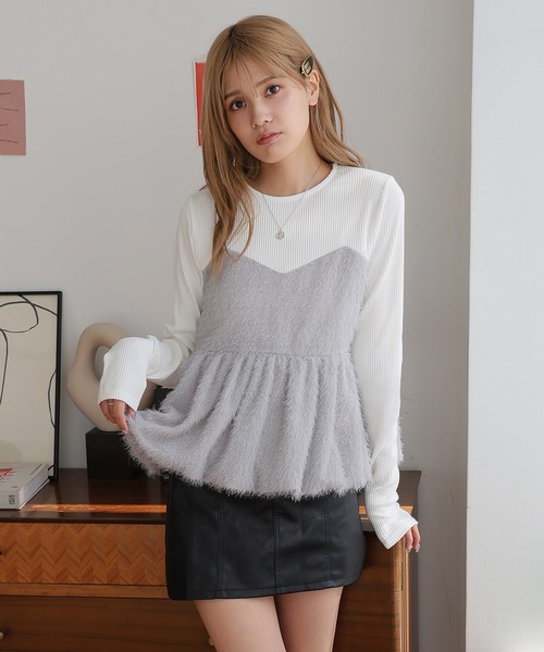 Girly Doll(ガーリードール)の「ドッキングペプラムトップス(Tシャツ/カットソー・レディース・グレー/ブラック・F)」の14枚目の写真